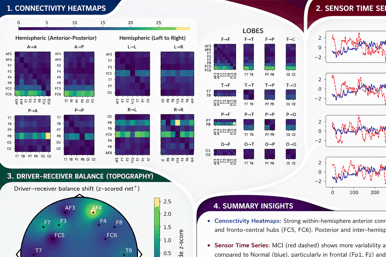 Animated EEG and neural connectivity analytics dashboard